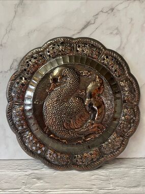 Ornate Swan/Peacock Hammered Wall Hanging Plate